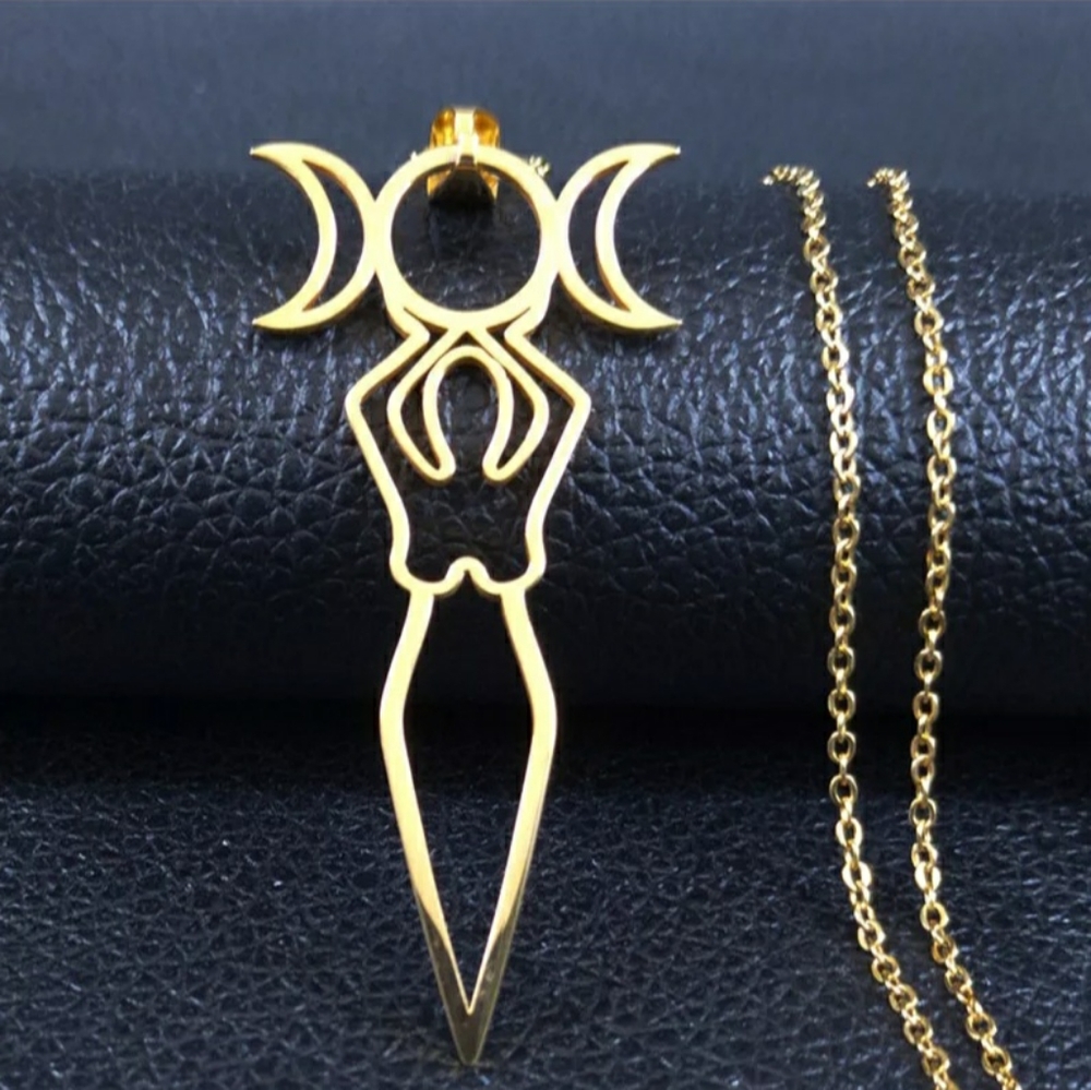 Triple Moon Goddess Pendant Necklace